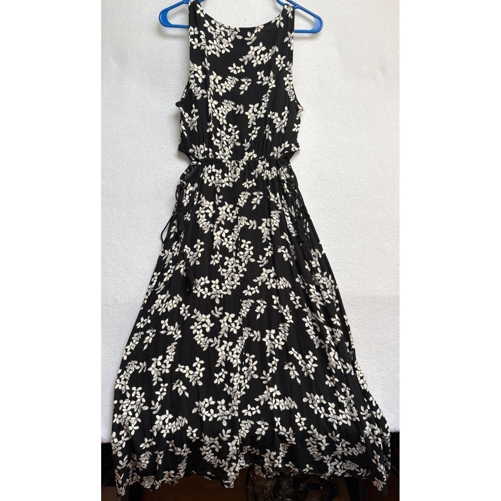 Who What Wear Black Floral Maxi Dress Side Cut Out Tassel Tie Small - Picture 3 of 8